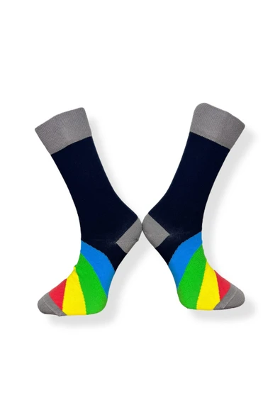Tekli Unisex Desenli Lacivert Renkli Esnek Nem Alabilen Pamuklu Çorap - Resim 2