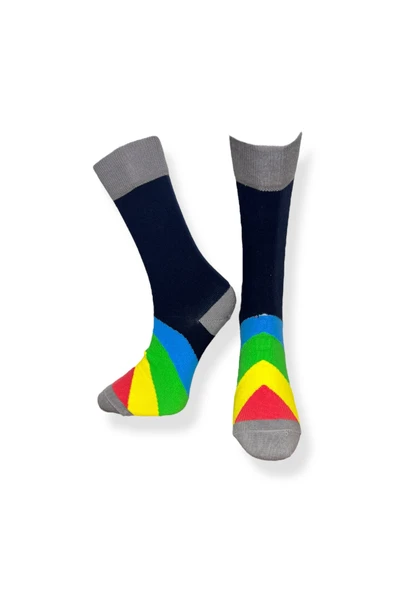 Tekli Unisex Desenli Lacivert Renkli Esnek Nem Alabilen Pamuklu Çorap - Resim 3