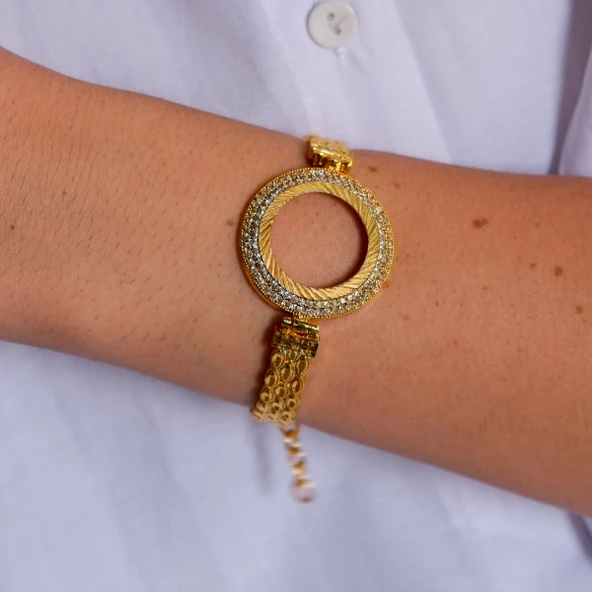 Yarım Altın Çerçeve Bileklik Çelik Altın Kaplama BLZ-621 - Resim 2