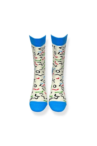 Tekli Unisex Desenli Bej Renkli Esnek Nem Alabilen Pamuklu Çorap - Resim 4