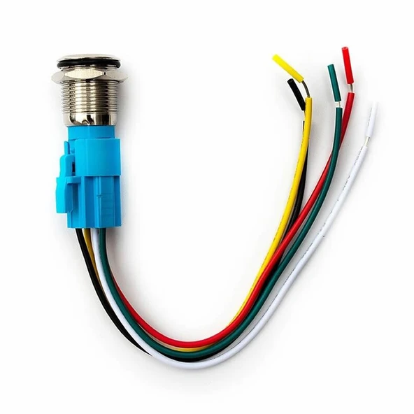 16mm Kırmızı Power Sembol Ledli Kablolu Kilitlemeli Tip Metal Button Latch Panel Montaj Düz Kafa COM NO NC DC 6A 12V IP67 Su Geçirmez Paslanmaz Çelik Düğme Start Kontrol Otomasyon - 5