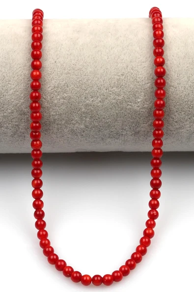 Boyalı Kırmızı Mercan Doğal Taş Dizi 4 mm Küre Kesim - Resim 2