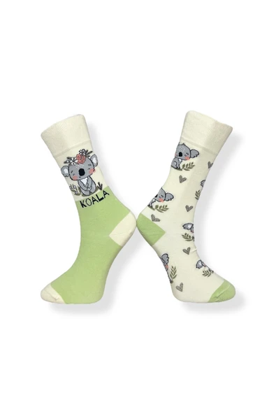 Tekli Unisex Koala Desenli Beyaz Renkli Esnek Nem Alabilen Pamuklu Çorap - 2