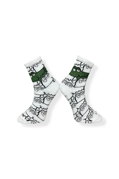 Tekli Unisex Timsah Desenli Beyaz Renkli Esnek Nem Alabilen Pamuklu Çorap - Resim 2