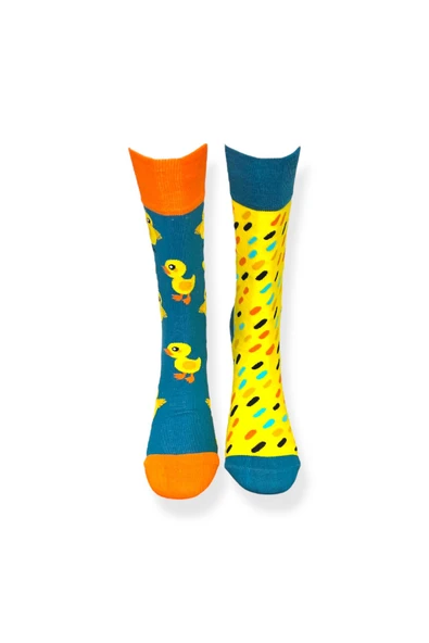 Tekli Unisex Civciv Desenli Sarı Renkli Esnek Nem Alabilen Pamuklu Çorap - Resim 4