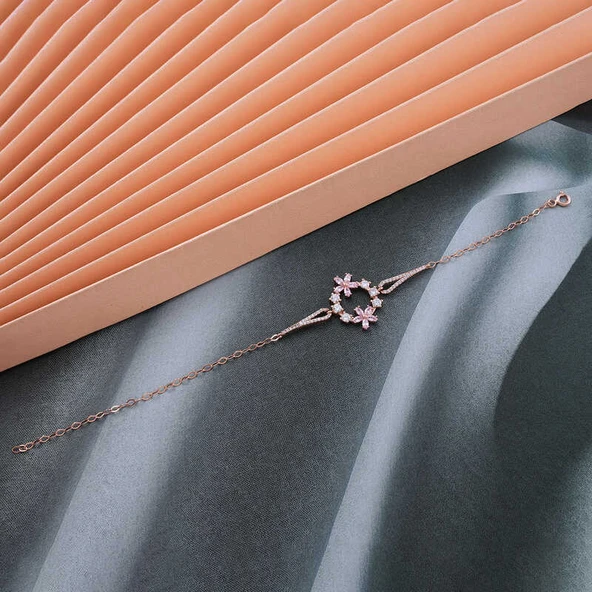 Gümüş Rose Pembe Çiçek Kadın Bileklik SL6003 - Resim 3