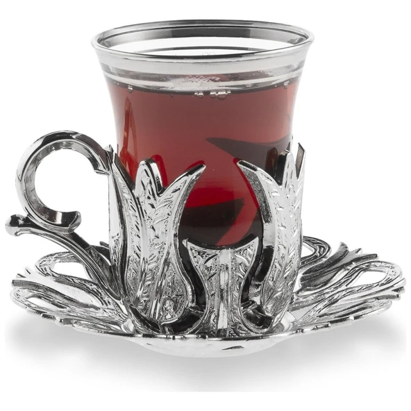 Hanedan 6 Kişilik 18 Parça Gümüş Renk Çay Bardağı Sunum Seti - 3