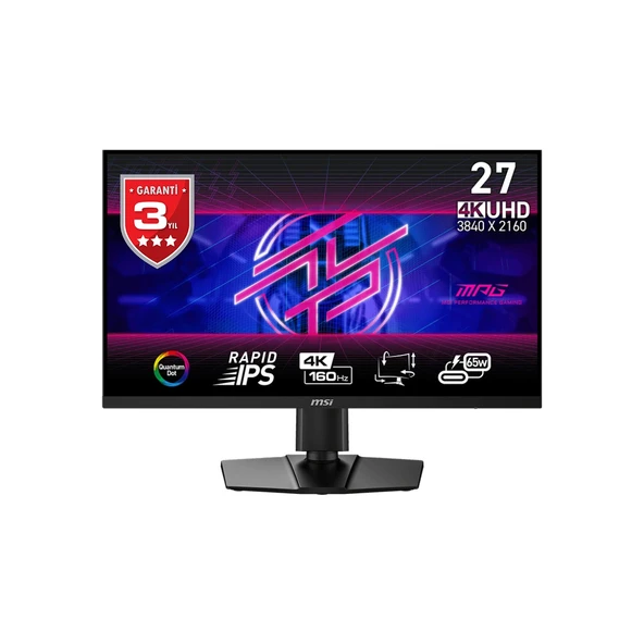 MSI 27" Mpg 274Urf Qd 3840X2160 (Uhd) 16:9 Flat Rapıd Ips 160Hz 0.5Ms Gtg Adaptıve-Sync Gamıng Monıtor