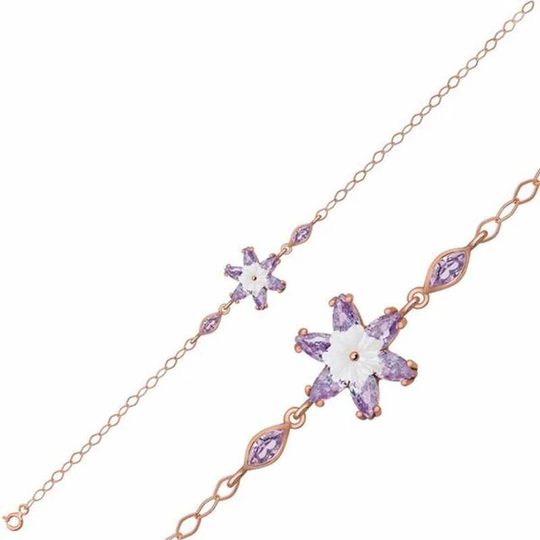 Gümüş Rose Lila Lotus Çiçeği Bileklik SL2356 ürün görseli