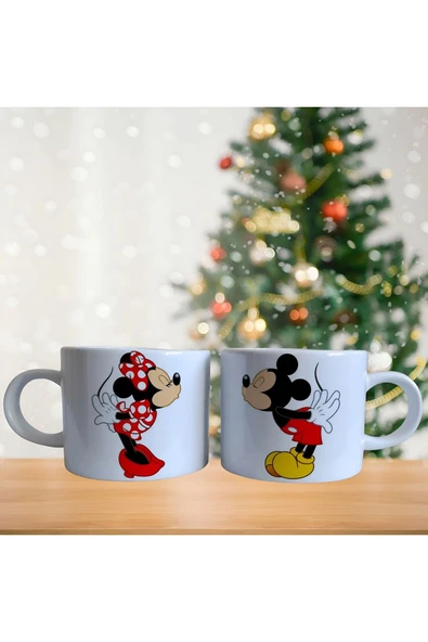 Mickey ve minnie mouse çifti öpücük sevgili disney çizgi karakter kahve fincan takımı