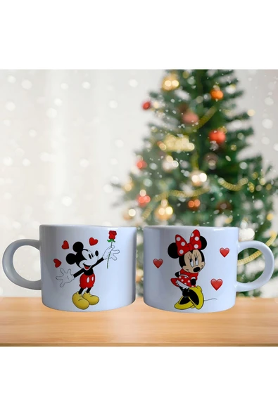 Sevgili Mickey ve minnie mouse çifti kahve fincan takımı