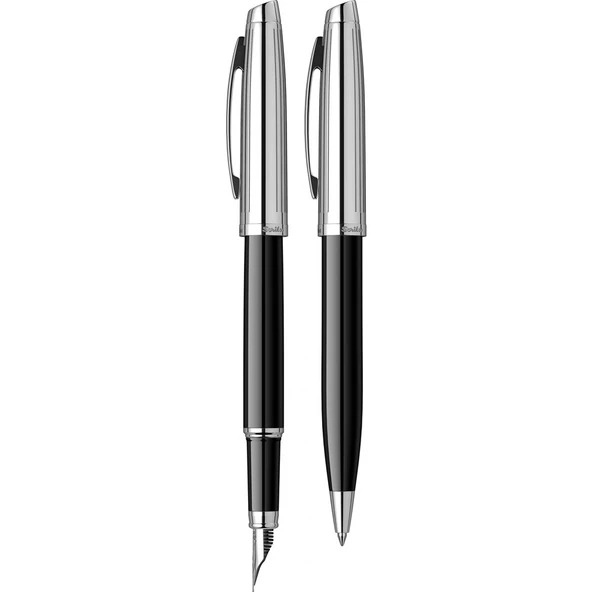 Scrikss Oscar 39 Tükenmez + Dolma Kalem Siyah Krom - Resim 2