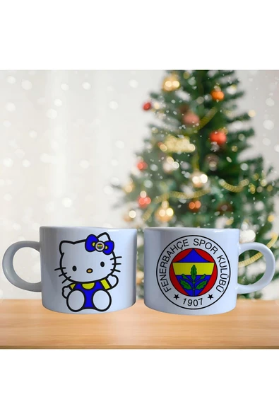 hello kitty taraftar sarı lacivert çizgi karakter kahve fincan takımı