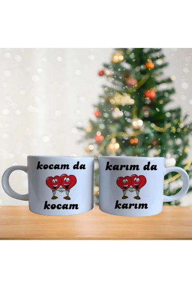 Kocam da kocam karım da karım kalpli kişiye özel kahve fincan takımı