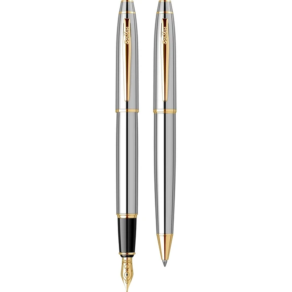 Scrikss Noble 35 Tükenmez + Dolma Kalem Gold Krom