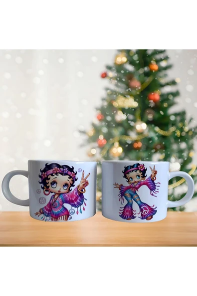 Hippi betty Boop özgür dünya barışçısı çizgi film kahve fincan takımı