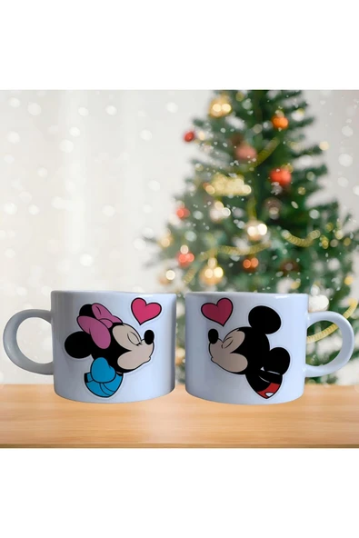 Mickey ve minnie mouse çifti disney sevgili temalı çizgi karakter kahve fincan takımı