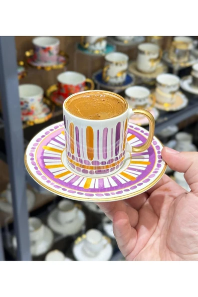 Onedekor  6'lı Royal Purple Lüks Kahve Fincanı - 3