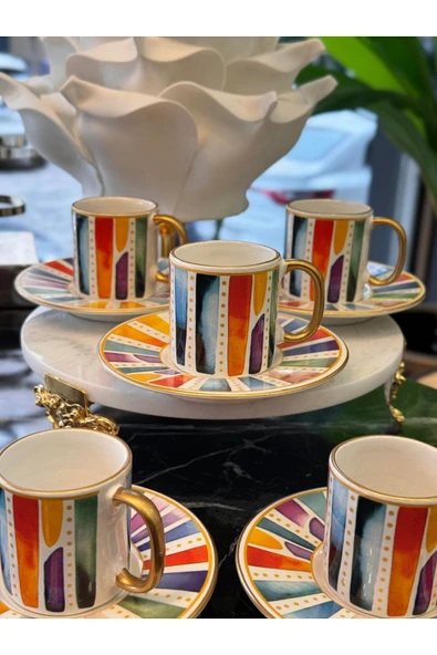 Onedekor  6'lı Royal Pastel Lüks Kahve Fincanı - 2