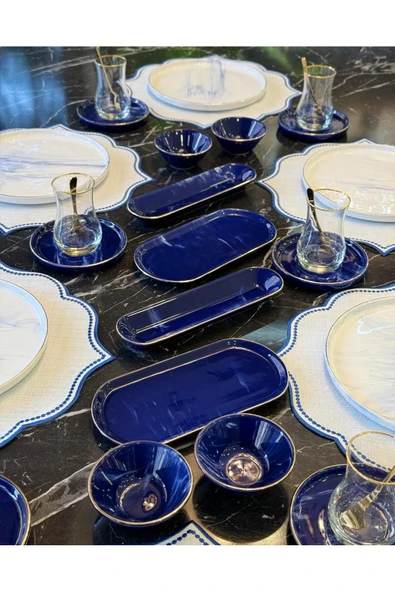 Onedekor  32 Parça Modern Blue Wind Gold Kahvaltı Takımı - 2