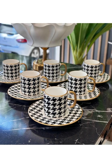 Onedekor  6'lı Royal Black Kazayağı Kahve Fincanı - 3