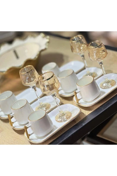 CARMEN SOFT paris  Elica Serisi Sunum Tabaklı Kahve Fincan Takımı