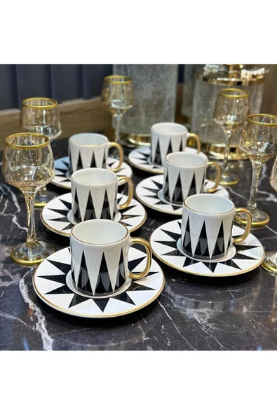 Onedekor  6'lı Taj Black Lüks Kahve Fincanı - 2