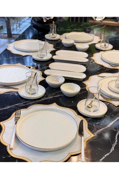 Onedekor  32 Parça Modern Krem Gold Kahvaltı Takımı - 3