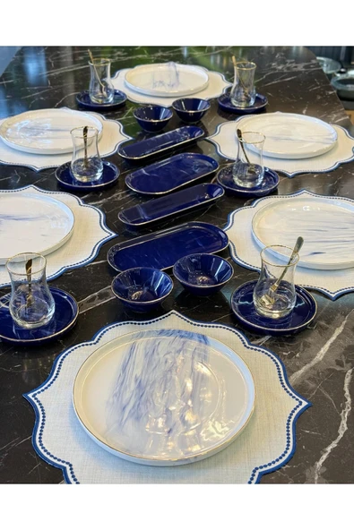 Onedekor  32 Parça Modern Blue Wind Gold Kahvaltı Takımı - 4