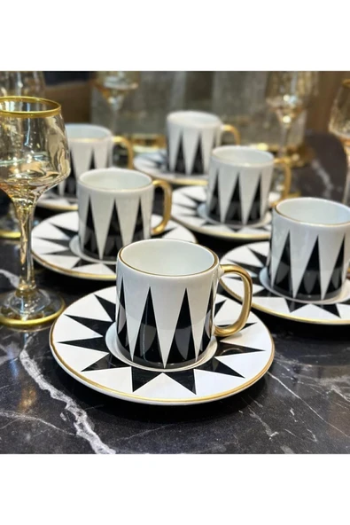 Onedekor  6'lı Taj Black Lüks Kahve Fincanı