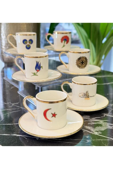 Onedekor  6'lı Lüks Kadife Kutulu Osmanlı Serisi Porselen Kahve Fincanı - 2