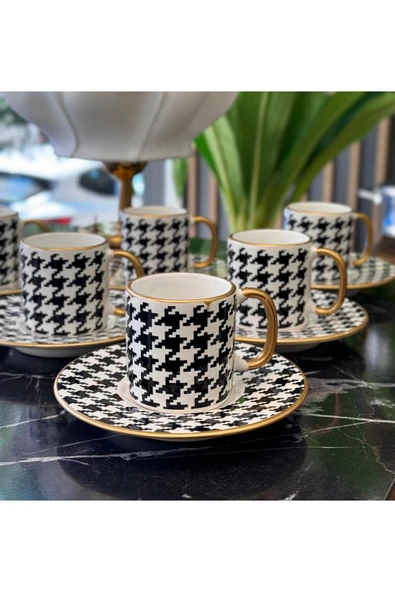 Onedekor  6'lı Royal Black Kazayağı Kahve Fincanı