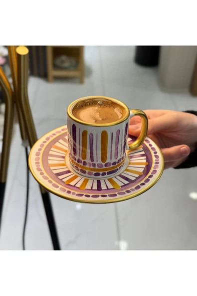 Onedekor  6'lı Royal Purple Lüks Kahve Fincanı