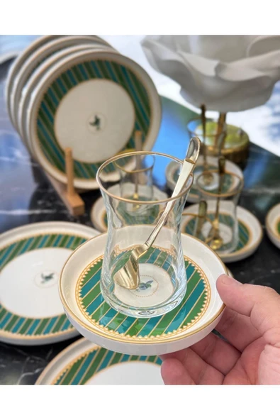 Onedekor 18 Parça Modern Piano Bird Green Pasta Çay Saati Seti - 4