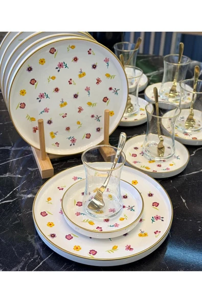 Onedekor  18 Parça Modern Blossom Elegance Pasta Çay  Saati Seti - 2