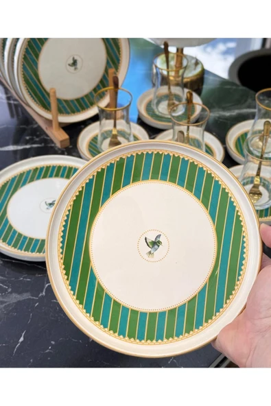 Onedekor 18 Parça Modern Piano Bird Green Pasta Çay Saati Seti - 3