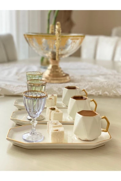 Carmen Soft  6'lı Ayda Sunum Tabaklı Kahve Fincanı Beyaz