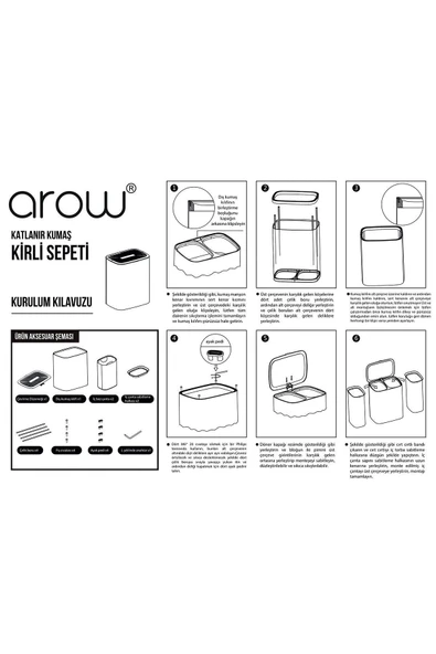 AROW  Garb 2 Bölmeli Katlanabilir Kumaş Çamaşır Sepeti 90 Lt - 6