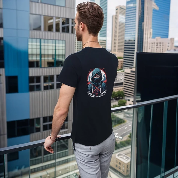 Ninja T-shirt %100 Pamuklu Siyah Penye Basic Erkek Tişört - Resim 3