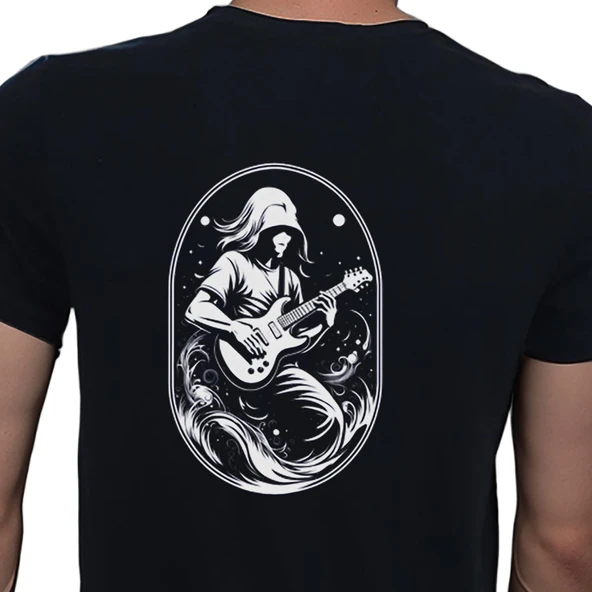 Elip Guitar T-shirt %100 Pamuklu Siyah Penye Basic Erkek Tişört