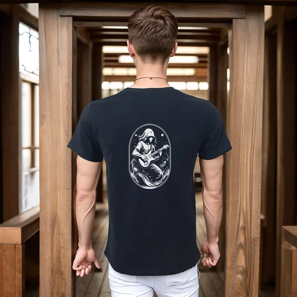 Elip Guitar T-shirt %100 Pamuklu Siyah Penye Basic Erkek Tişört - Resim 3