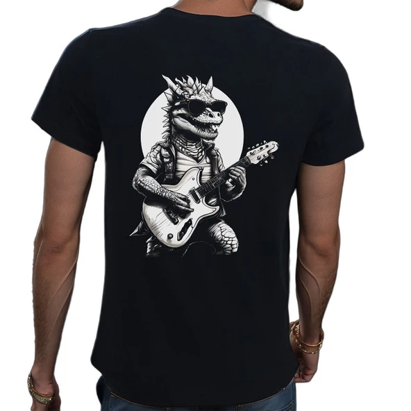 Guitar T-shirt %100 Pamuklu Siyah Penye Basic Erkek Tişört - Resim 3