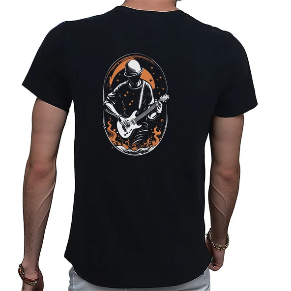 Elip Guitar T-shirt %100 Pamuklu Siyah Penye Basic Erkek Tişört - Resim 3