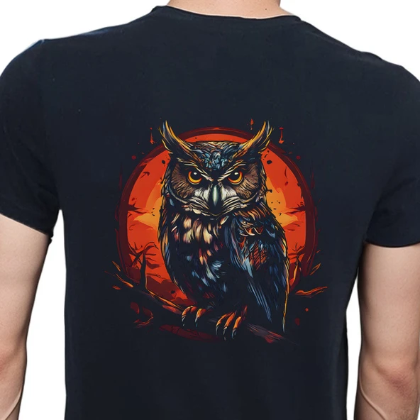 Owl T-shirt %100 Pamuklu Siyah Penye Basic Erkek Tişört