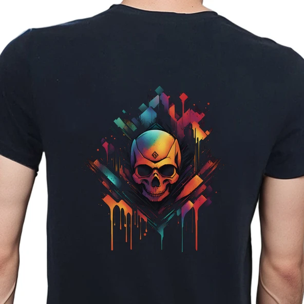Skull T-shirt %100 Pamuklu Siyah Penye Basic Erkek Tişört