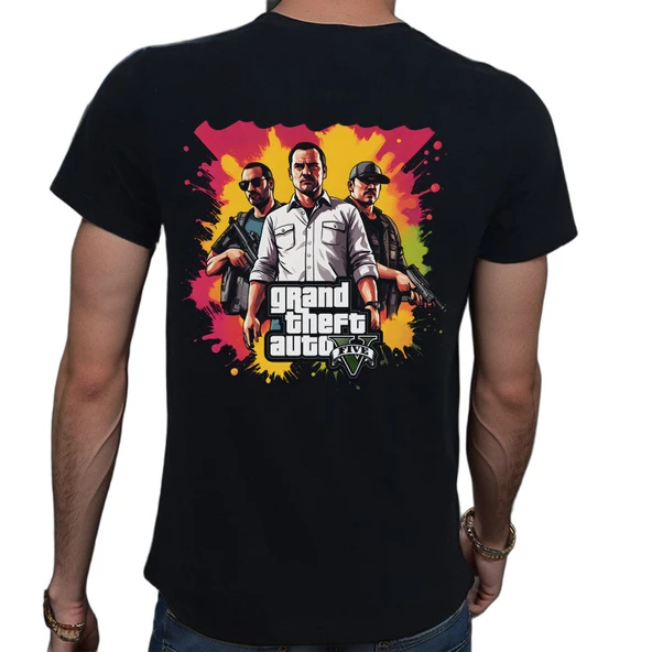 GTA T-shirt %100 Pamuklu Siyah Penye Basic Erkek Tişört - Resim 3