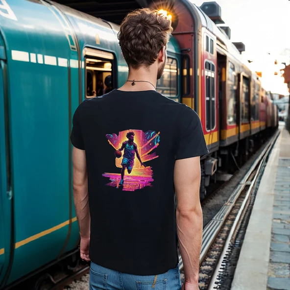 Neon Spor T-shirt %100 Pamuklu Siyah Penye Basic Erkek Tişört - Resim 4