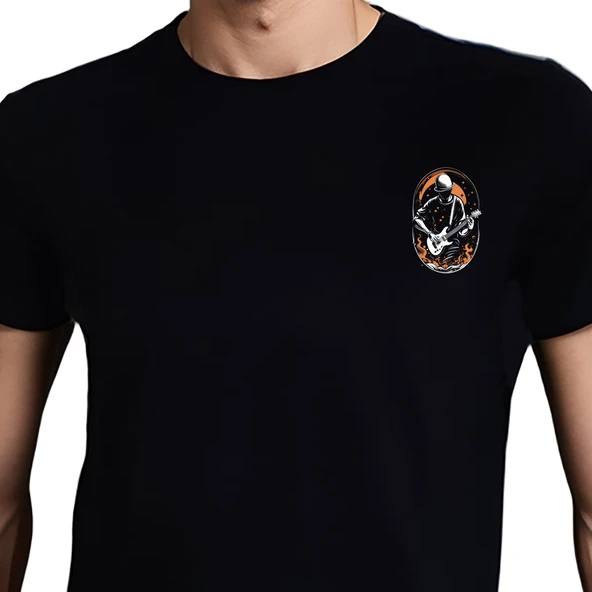 Elip Guitar T-shirt %100 Pamuklu Siyah Penye Basic Erkek Tişört