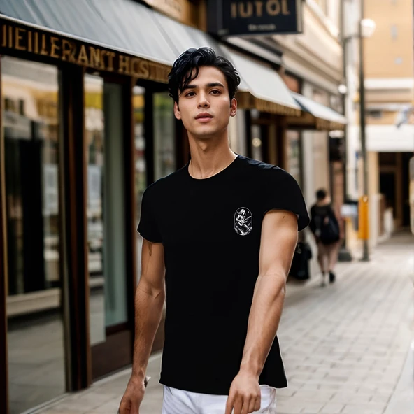 Elip Guitar T-shirt %100 Pamuklu Siyah Penye Basic Erkek Tişört - Resim 3