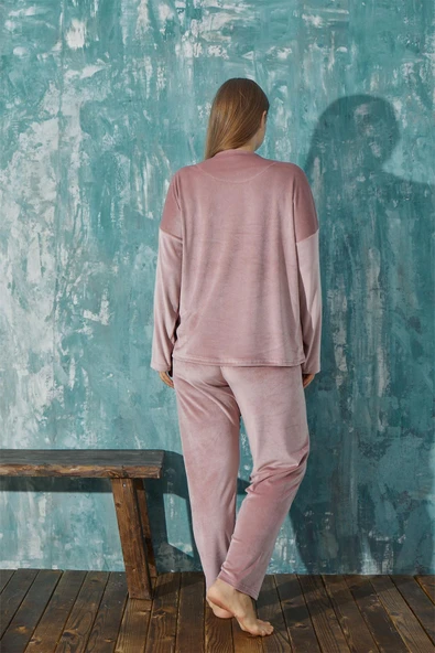 Gd Goldoremi 13208-4 Kadın Büyük Beden Kadife Uzun Kollu Pijama Takımı - 3